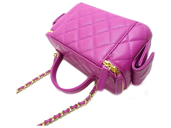 Borsa a spalla in pelle di vitello grana viola Chanel Porpora - vista 4