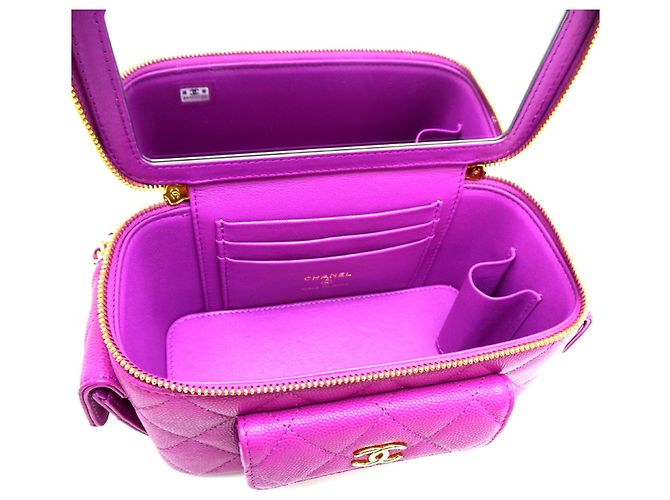 Borsa a spalla in pelle di vitello grana viola Chanel Porpora - vista 7
