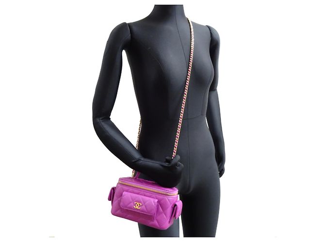 Borsa a spalla in pelle di vitello grana viola Chanel Porpora - vista 9