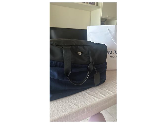 Borsone da viaggio Prada in nylon e pelle saffiano nero - vista 3