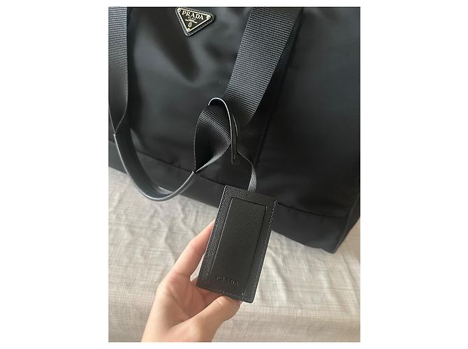 Borsone da viaggio Prada in nylon e pelle saffiano nero - vista 4