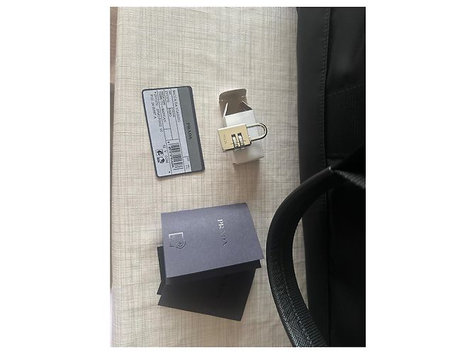 Borsone da viaggio Prada in nylon e pelle saffiano nero - vista 5