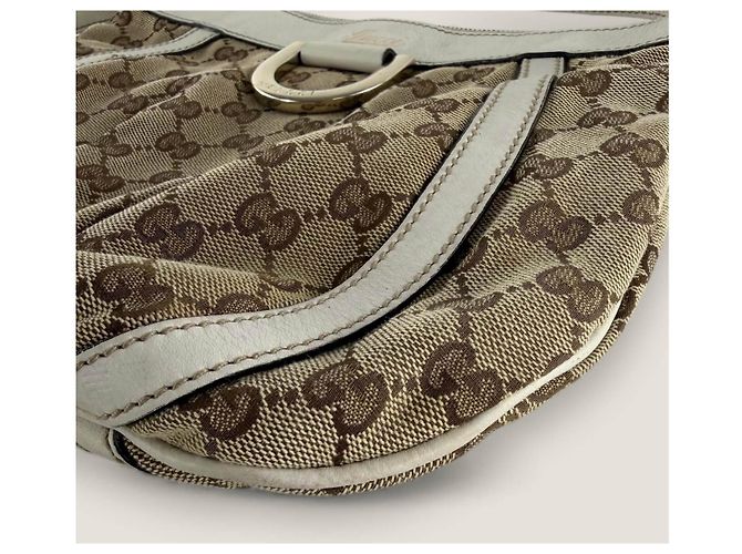 Bolsa mensageiro D ring Abbey pequena em lona GG Gucci Bege - vista 11