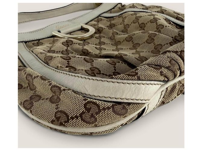 Bolsa mensageiro D ring Abbey pequena em lona GG Gucci Bege - vista 12