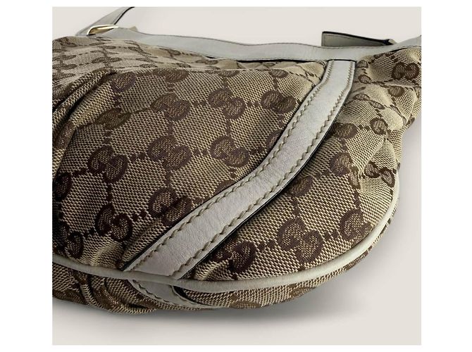 Bolsa mensageiro D ring Abbey pequena em lona GG Gucci Bege - vista 13