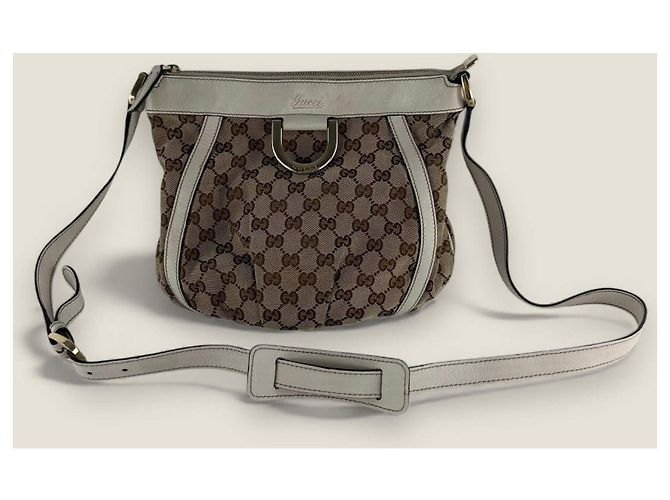 Bolsa mensageiro D ring Abbey pequena em lona GG Gucci Bege - vista 15