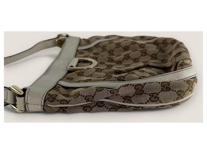 Bolsa mensageiro D ring Abbey pequena em lona GG Gucci Bege - vista 17
