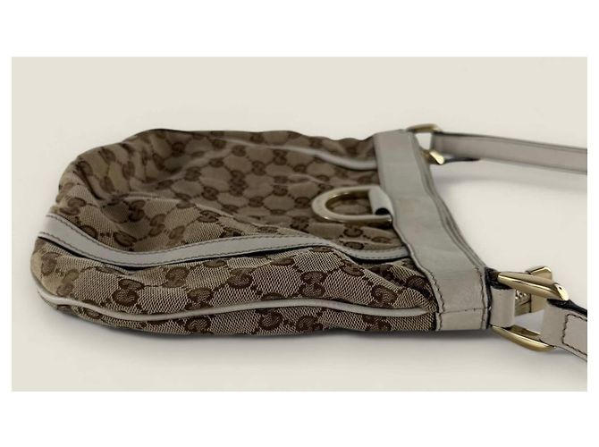 Bolsa mensageiro D ring Abbey pequena em lona GG Gucci Bege - vista 18