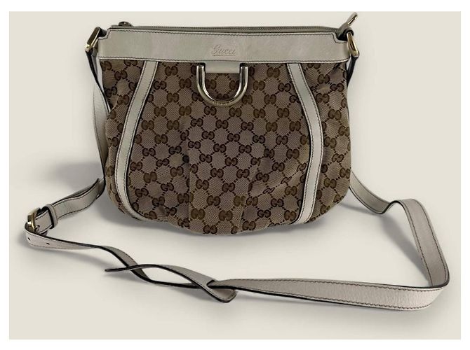 Bolsa mensageiro D ring Abbey pequena em lona GG Gucci Bege - vista 19