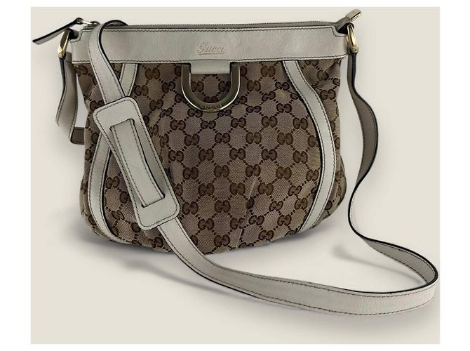 Bolsa mensageiro D ring Abbey pequena em lona GG Gucci Bege - vista 2