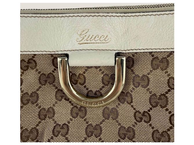 Bolsa mensageiro D ring Abbey pequena em lona GG Gucci Bege - vista 4