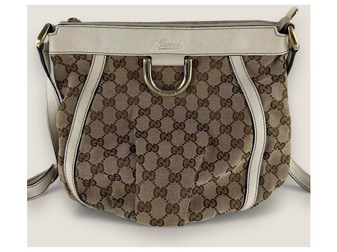 Bolsa mensageiro D ring Abbey pequena em lona GG Gucci Bege - vista 5
