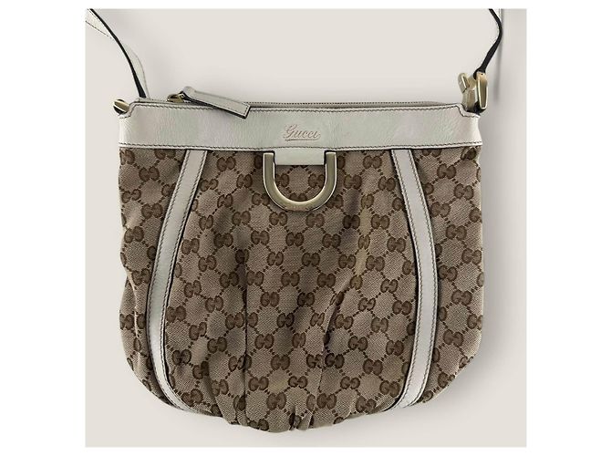 Bolsa mensageiro D ring Abbey pequena em lona GG Gucci Bege - vista 6
