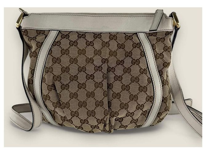 Bolsa mensageiro D ring Abbey pequena em lona GG Gucci Bege - vista 7