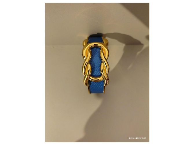 Bracciale Hermès Knoted Marine in Pelle Blu Oro Gold hardware - vista 2