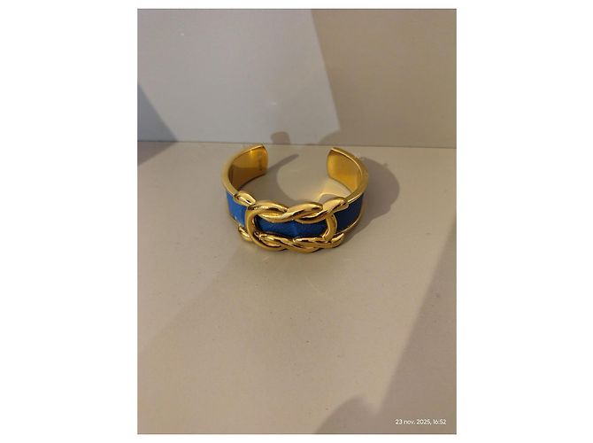 Bracciale Hermès Knoted Marine in Pelle Blu Oro Gold hardware - vista 3