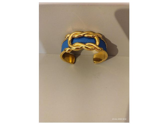 Bracciale Hermès Knoted Marine in Pelle Blu Oro Gold hardware - vista 4