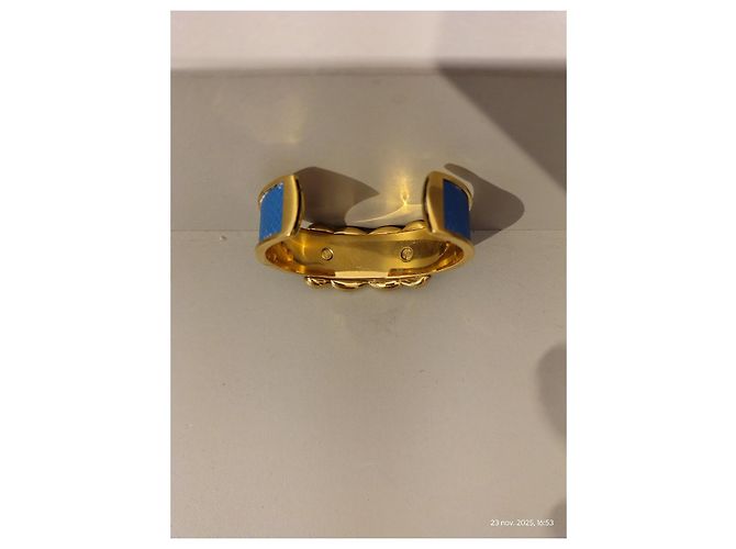 Bracciale Hermès Knoted Marine in Pelle Blu Oro Gold hardware - vista 5