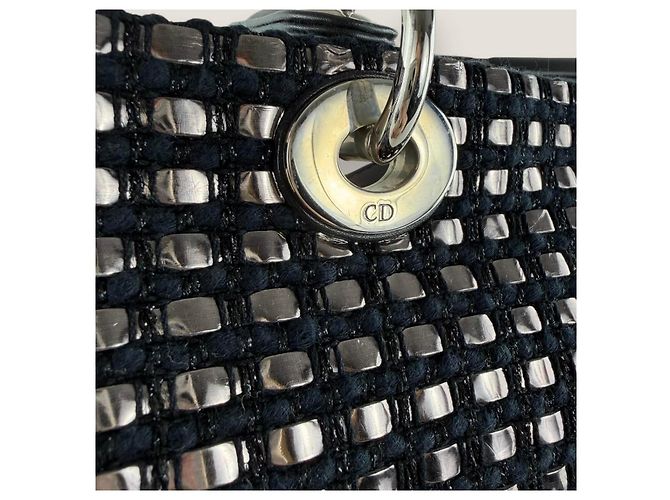 Christian Dior Diorissimo Tasche aus mittlerem metallischem Tweed mit Dior-Patch Dunkelblau - Ansicht 10