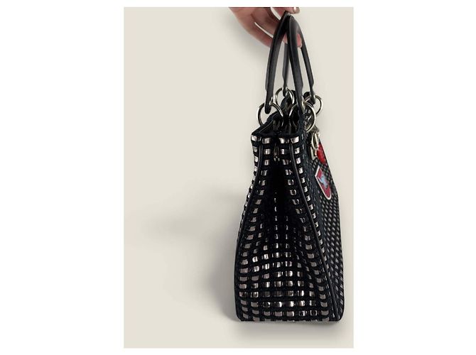 Christian Dior Diorissimo Tasche aus mittlerem metallischem Tweed mit Dior-Patch Dunkelblau - Ansicht 12