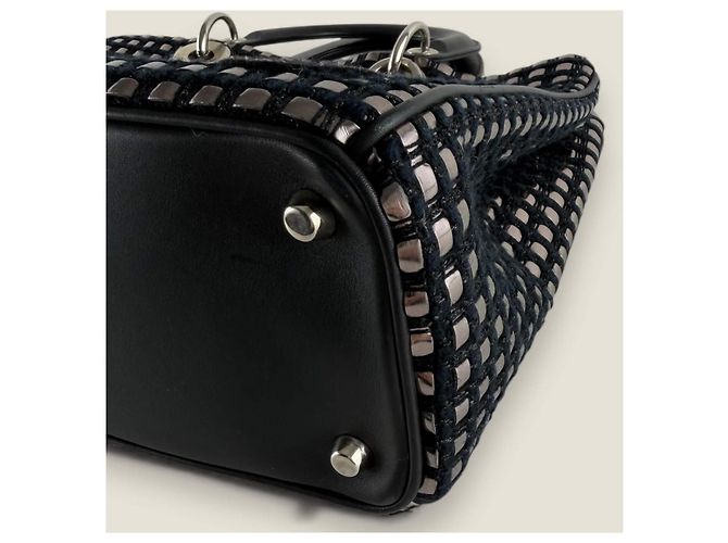 Christian Dior Diorissimo Tasche aus mittlerem metallischem Tweed mit Dior-Patch Dunkelblau - Ansicht 16