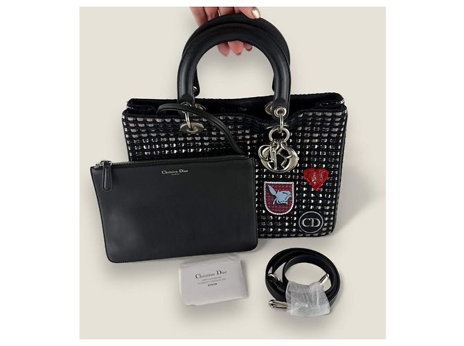 Christian Dior Diorissimo Tasche aus mittlerem metallischem Tweed mit Dior-Patch Dunkelblau - Ansicht 18