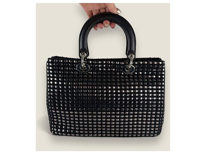 Christian Dior Diorissimo Tasche aus mittlerem metallischem Tweed mit Dior-Patch Dunkelblau - Ansicht 2