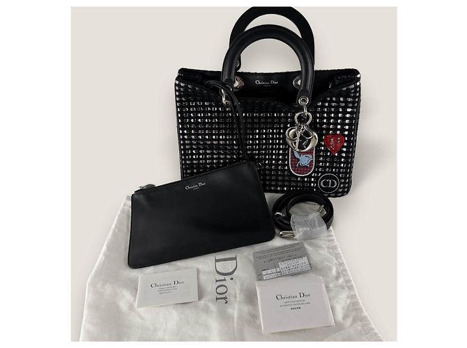 Christian Dior Diorissimo Tasche aus mittlerem metallischem Tweed mit Dior-Patch Dunkelblau - Ansicht 3