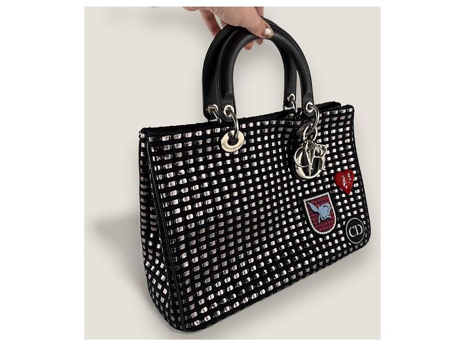 Christian Dior Diorissimo Tasche aus mittlerem metallischem Tweed mit Dior-Patch Dunkelblau - Ansicht 4