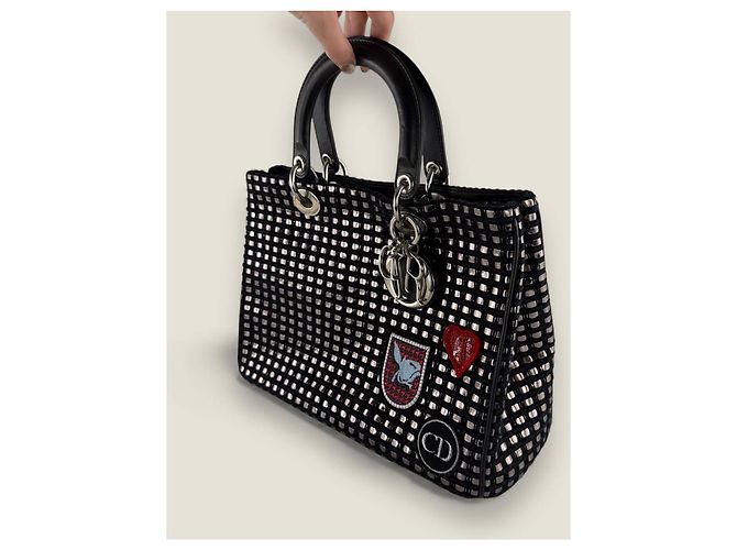 Christian Dior Diorissimo Tasche aus mittlerem metallischem Tweed mit Dior-Patch Dunkelblau - Ansicht 5