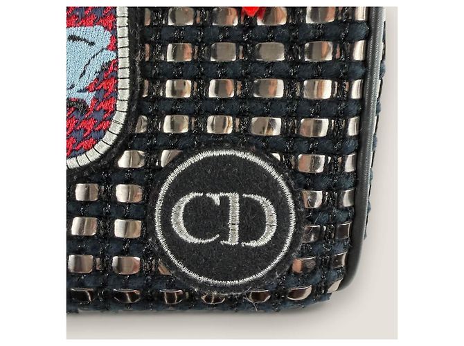 Christian Dior Diorissimo Tasche aus mittlerem metallischem Tweed mit Dior-Patch Dunkelblau - Ansicht 8