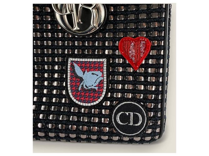 Christian Dior Diorissimo Tasche aus mittlerem metallischem Tweed mit Dior-Patch Dunkelblau - Ansicht 9