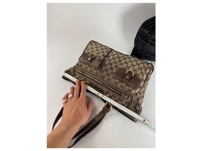 Vintage Gucci Monogram Handtasche Beige Braun - Ansicht 10
