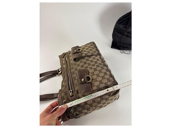Vintage Gucci Monogram Handtasche Beige Braun - Ansicht 11
