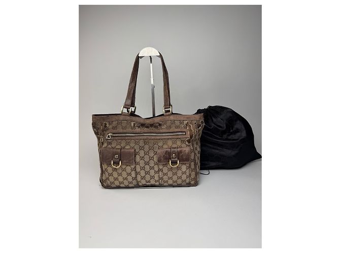 Vintage Gucci Monogram Handtasche Beige Braun - Ansicht 13