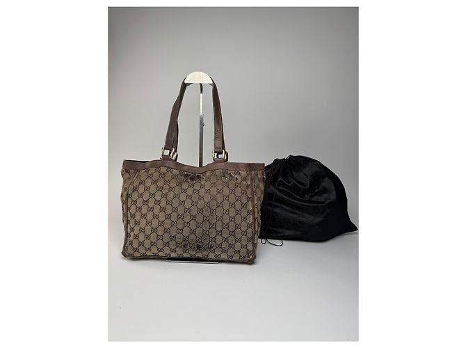Vintage Gucci Monogram Handtasche Beige Braun - Ansicht 2