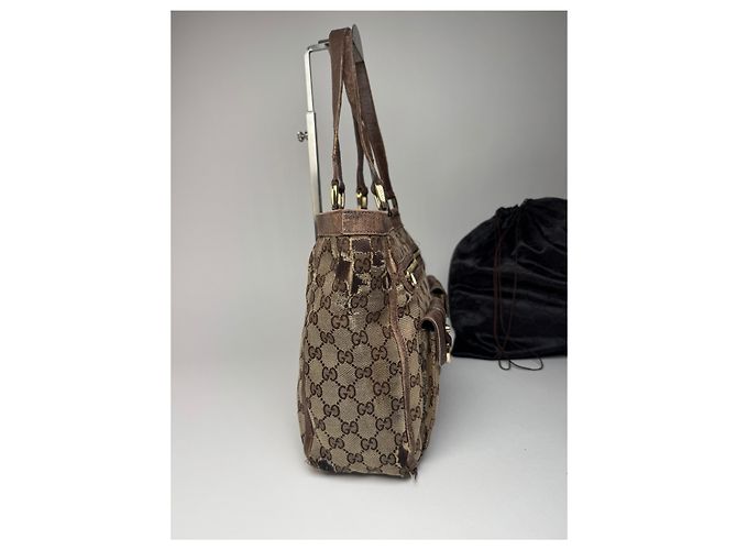 Vintage Gucci Monogram Handtasche Beige Braun - Ansicht 6