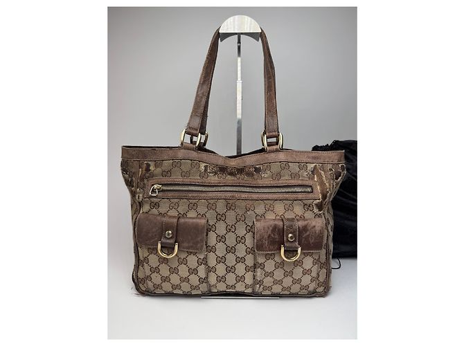 Vintage Gucci Monogram Handtasche Beige Braun - Ansicht 7