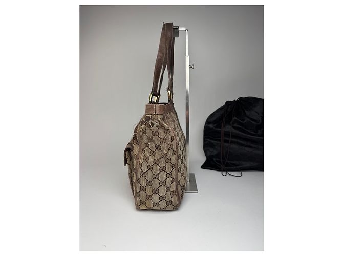 Vintage Gucci Monogram Handtasche Beige Braun - Ansicht 8