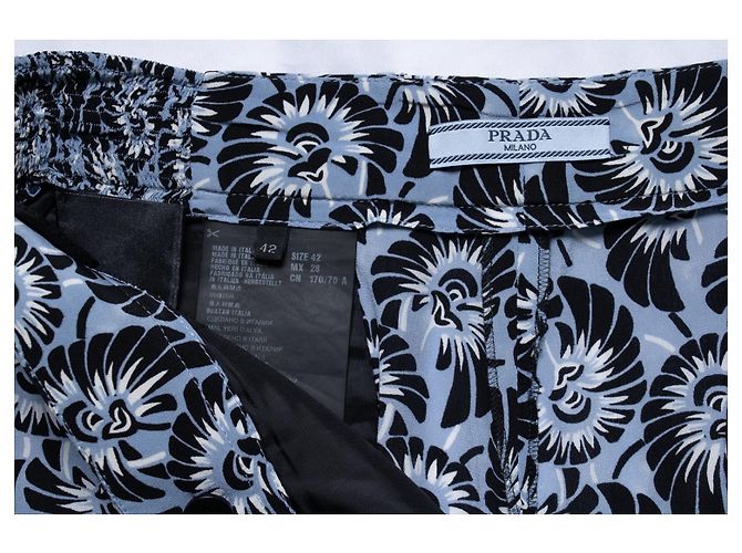 Pantalón casual de seda estampado floral azul Prada Negro - vista 7