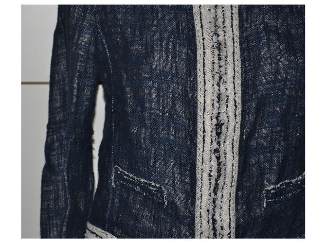 Blazer Elie Tahari Blanco y Azul Algodón Lino - vista 2