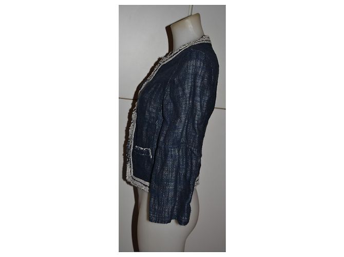 Blazer Elie Tahari Blanco y Azul Algodón Lino - vista 3