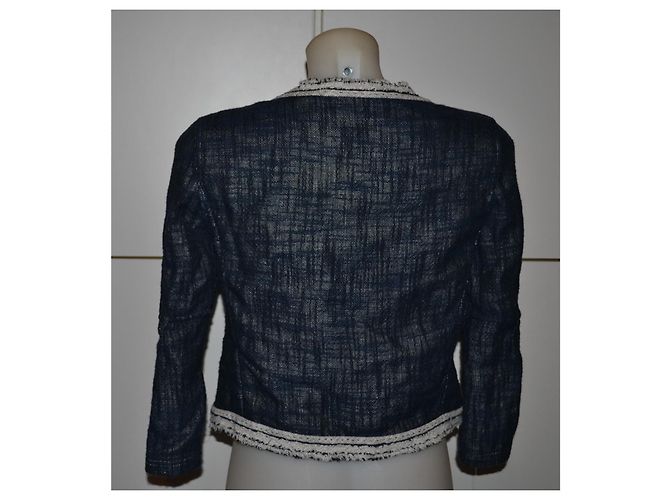 Blazer Elie Tahari Blanco y Azul Algodón Lino - vista 4
