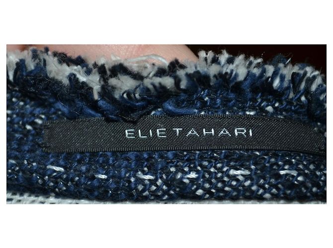 Blazer Elie Tahari Blanco y Azul Algodón Lino - vista 5