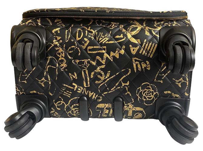 Borsa da viaggio trolley Chanel 19A Parigi New York Egitto Graffiti da portare Nero D'oro Gold hardware - vista 12