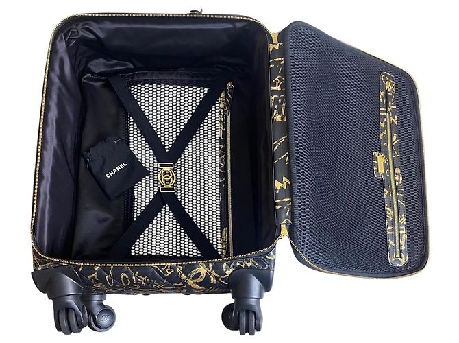 Borsa da viaggio trolley Chanel 19A Parigi New York Egitto Graffiti da portare Nero D'oro Gold hardware - vista 13