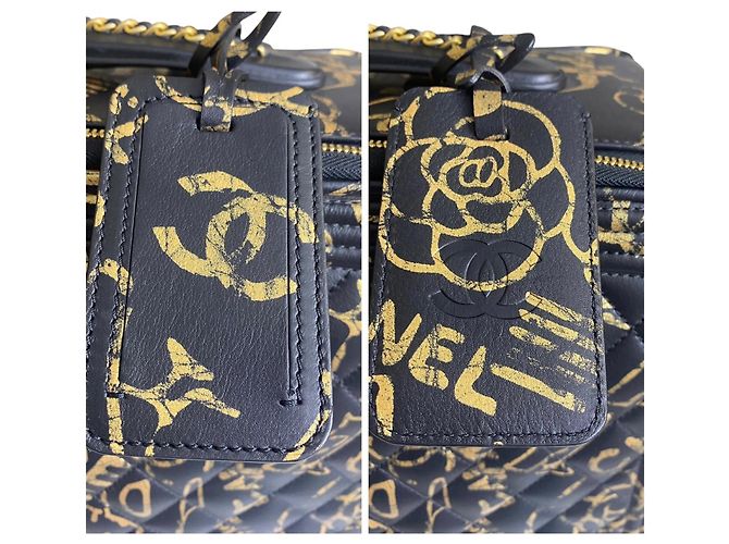 Borsa da viaggio trolley Chanel 19A Parigi New York Egitto Graffiti da portare Nero D'oro Gold hardware - vista 15