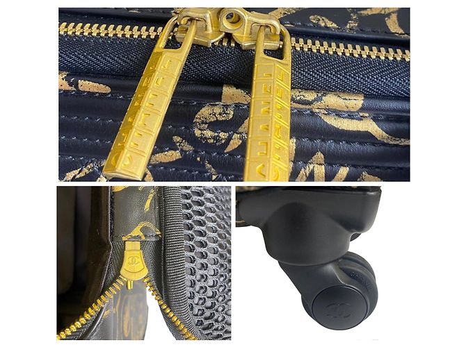 Borsa da viaggio trolley Chanel 19A Parigi New York Egitto Graffiti da portare Nero D'oro Gold hardware - vista 17