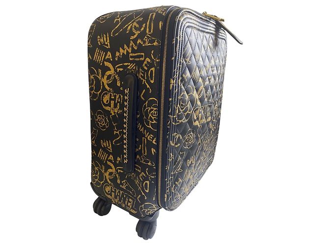 Borsa da viaggio trolley Chanel 19A Parigi New York Egitto Graffiti da portare Nero D'oro Gold hardware - vista 4