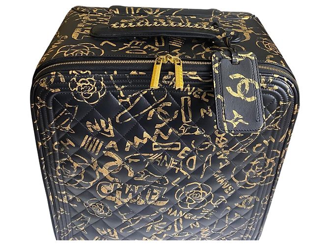 Borsa da viaggio trolley Chanel 19A Parigi New York Egitto Graffiti da portare Nero D'oro Gold hardware - vista 5